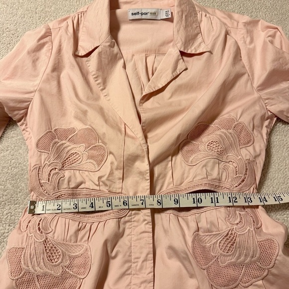 Self Portrait Pink Cutout Mini Lace Applique Trim Collared Mini Dress Mod - Picture 9 of 16